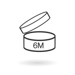 Period after opening PAO symbol. Useful lifetime of cosmetics after package is opened sign. Black drawing icon of pot with number of months representing best before date.