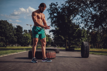 Athletic man preparing for outdoor training
