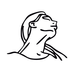 Portrait of a girl. Black line drawing. Laconic stylized image. Beautiful girl, woman.