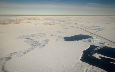 Aerial view of Deadhorse and the Sag river at Prudhoe Bay Beaufort Sea Arctic Ocean Alaska