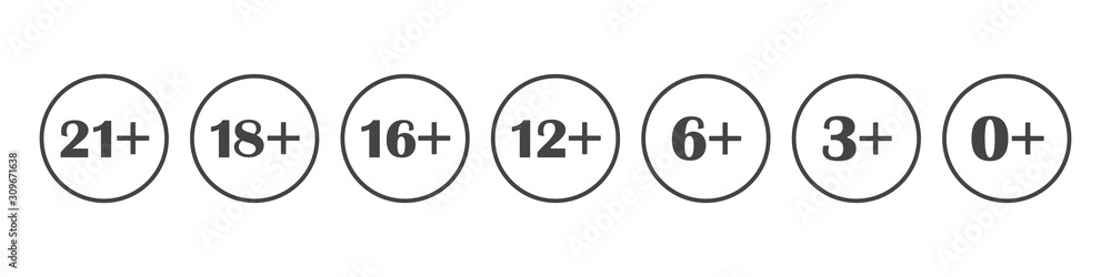 Poster set of vector icon age restriction on white isolated background. layers grouped for easy editing ill