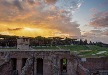 Sunset over the ruins in Rome