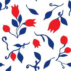 Fototapeta na wymiar Seamless pattern of flowers and leaves. For use in the design of textiles, notebooks, kitchen dishes, wrapping paper