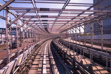 Japan. Tokyo. Transportation In Tokyo. The city's transport infrastructure. Railway tracks in the capital of Japan. Underground. Train ride around Tokyo. Travelling to Japan.