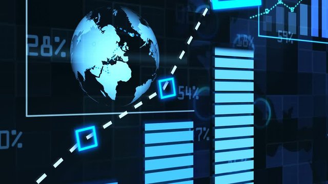 3d animated annual report to shareholders with blue color growth chart. The abstract concept shows the growth of profit or shares. Digital infographic of growing business for presentation.