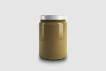 Glass Jar with Sauce or Jam isolated on light gray background .3D rendering