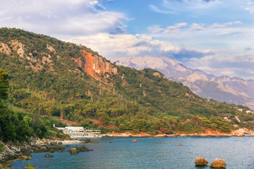 Fototapeta premium Coast of Adriatic sea. Water and mountains in Montenegro.