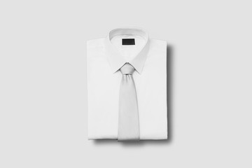 Men Shirt with Tie Mock up on light gray background.