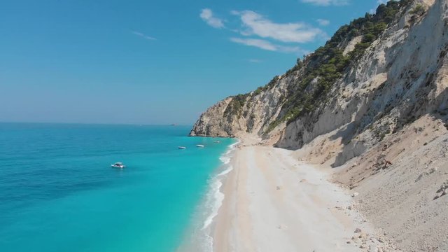 Aerial shot of beautiful Egremni Beach on Greek island Lefkada