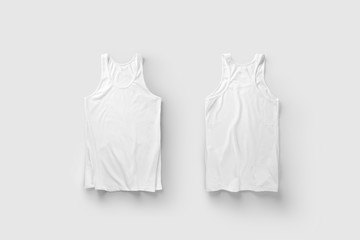 Blank White Tank Top Shirt Mock up on light gray background, front and back side view.White...