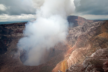 Masaya Volcano emitting large quantities of sulfur dioxide gas from active Santiago crater in...