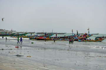 colorful boat in Africa over the ocean, return from fishing