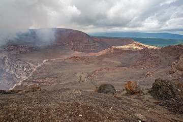 Masaya Volcano emitting large quantities of sulfur dioxide gas from active Santiago crater in...