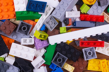 Colored blocks of a children's designer close-up.