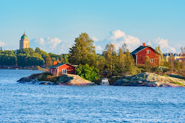 Helsinki. Finland. Fortress Sveaborg. Scandinavian architecture. Landscape of the coast of Finland. View of Helsinki from the Baltic Sea. Concept - Scandinavian countries. Suomenlinna in Helsinki.