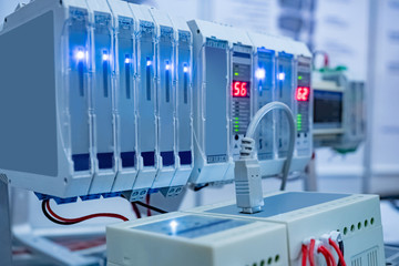Network hardware. Device shows the load on the server. Digitalization of production. Electrical...