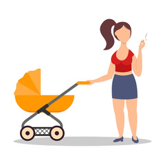 Smoking mother. vector flat illustration.