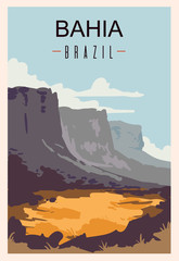 Bahia retro poster. Bahia travel illustration. States of Brazil