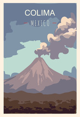 Colima retro poster. Colima travel illustration. States of Mexico