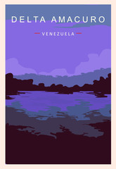 Delta-Amacuro retro poster. Delta Amacuro travel illustration. States of Venezuela