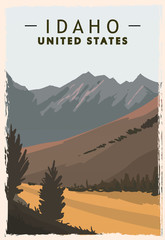 Idaho retro poster. USA Idaho travel illustration. United States of America greeting card.