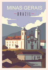 Minas Gerais retro poster, travel illustration. States of Brazil
