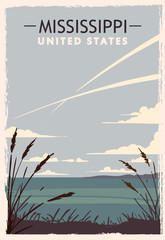 Mississippi retro poster. USA Mississippi travel illustration. United States of America greeting card.