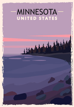Minnesota retro poster. USA Minnesota travel illustration. United States of America