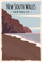 New South Wales retro poster. NSW travel illustration. States of Australia