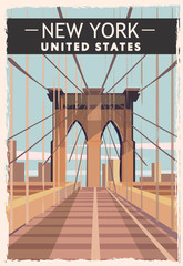New York retro poster. USA New-York travel illustration. United States of America greeting card.