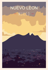 Nuevo Leon retro poster. Nuevo-Leon travel illustration. States of Mexico