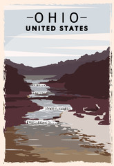 Ohio retro poster. USA Ohio travel illustration. United States of America greeting card.