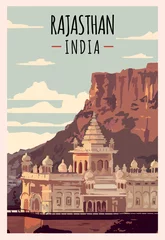 Fotobehang Rajasthan retro poster. Rajasthan travel illustration. States of India © Nikita