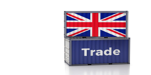 Fototapeta na wymiar Freight container with United Kingdom national flag - 3D Rendering