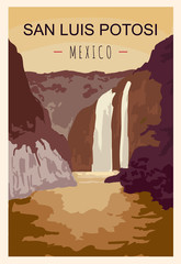 San Luis Potosi retro poster. Travel illustration. States of Mexico