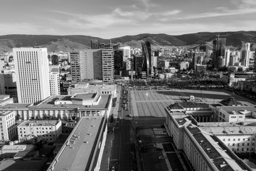 Aerial view of Ulaanbaatar, the capital of Mongolia, circa June 2019