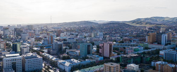 Aerial view of Ulaanbaatar, the capital of Mongolia, circa June 2019