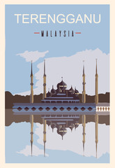 Terengganu retro poster. Terengganu travel illustration. States of Malaysia
