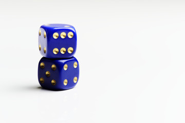 Two stacked dices on white background