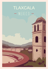 Tlaxcala retro poster. Tlaxcala travel illustration. States of Mexico