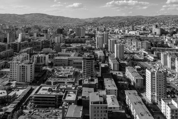 Aerial view of Ulaanbaatar, the capital of Mongolia, circa June 2019