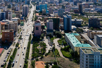 Aerial view of Ulaanbaatar, the capital of Mongolia, circa June 2019