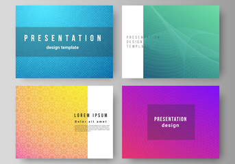 The minimalistic abstract vector illustration of the editable layout of the presentation slides design business templates. Abstract geometric pattern with colorful gradient business background.