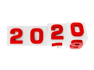 White boxes 2019 rotating to 2020. New Year concept