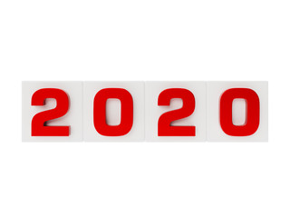 White boxes 2019 rotating to 2020. New Year concept
