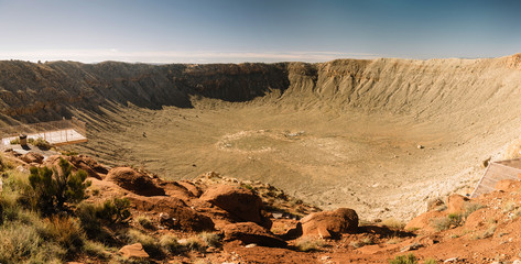 Fototapeta premium Inside meteor crater with view on its bottom and side viewing platform