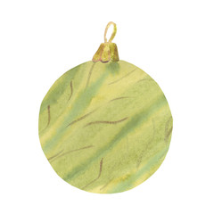 Naklejka premium Green glass Christmas ball for the New Year tree. Watercolor hand drawn illustration