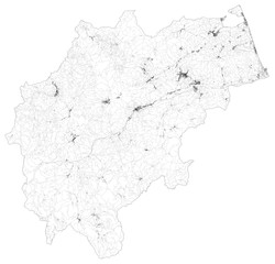Satellite map of Province of Macerata, towns and roads, buildings and connecting roads of surrounding areas. Marche region, Italy. Map roads, ring roads