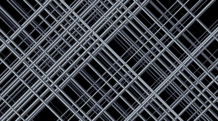 Background of a cage made of metal rods on a black background