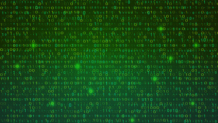 Abstract Green Background with Binary Code Numbers. Data Breach, Malware, Cyber Attack, Hacked Concept